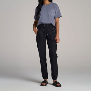 Pantalones de Punto Negros para Mujer, con Cordón Ajustable, Color Sólido, Largos, Casuales, Cintura Media, Corte Regular, Transpirables, de Algodón, Estilo Recto - Product Image 1