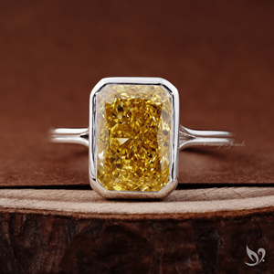 IGI Certified Radiant Yellow Lab Diamond Ring 4.23 Ct Fancy Vivid Yellow Bezel Set Engagement Ring 10K Gold - Product Image 1