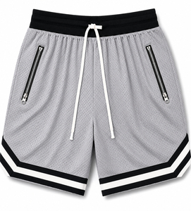 Shorts de basket-ball en maille verte pour hommes, poches zippées, cordon de serrage, respirant, vêtements de sport décontractés, vêtements d'été - Product Image 1