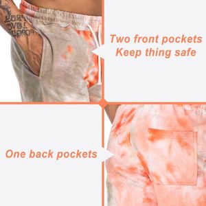 Shorts de bain décontractés pour hommes, motif tie-dye, taille mi-haute, cordon de serrage, séchage rapide, orange et gris - Product Image 5