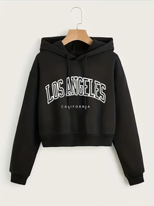 Sudadera Corta Rosa para Mujer, con Estampado de Los Ángeles, California, Mezcla de Algodón, Tejido de Punto, Estilo Casual Otoñal, Manga Larga, Logotipo Frontal - Product Image 3