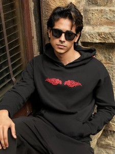 Sweat-shirt à capuche noir pour homme, imprimé dragon coloré au dos, style streetwear, coupe classique, coton tricoté anti-boulochage, hiver - Product Image 6