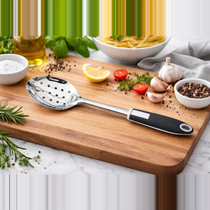 Cuchara Espumadera de Acero Inoxidable (Jhara) Juego de 2 Cucharones para Sopa con Mango Negro Resistente al Calor y Acabado Espejo |   Utensilio de Cocina para Servir - Product Image 4