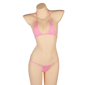 Ensemble bikini deux pièces pour femme, rouge, avec soutien-gorge triangle en dentelle à licol, coupe haute, dos nu, couleur unie, en Spandex/Polyester, respirant et à séchage rapide - Product Image 5