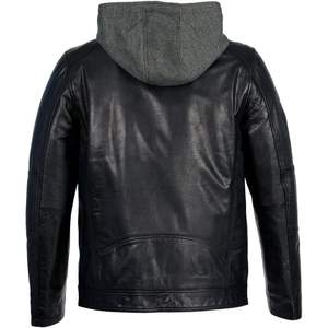 แจ็คเก็ตหนังผู้ชายสีดำสไตล์มอเตอร์ไซค์ รุ่น SFM1850 ปี 2025 พร้อมฮู้ดถอดได้ ปกแบบกระดุมแป๊ก ไซส์ XS บรรจุภัณฑ์เดี่ยว - Product Image 1