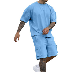 Conjuntos Cortos de 2 Piezas para Hombre - Conjuntos Deportivos Casuales de Verano de Manga Corta para Hombre con Bolsillo Tipo Cargo - Product Image 1