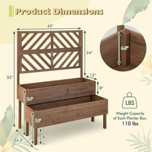 Jardinière surélevée en bois à 2 niveaux avec treillis pour pots de fleurs et jardinières - Product Image 3