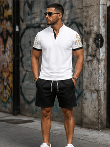 Custom Logo Summer Resort Casual <b>Set</b> Men <b>2</b> <b>Piece</b> Polo Shirt Shorts <b>Set</b> 100% Cotton Breathable Private Label OEM - Product Image 3