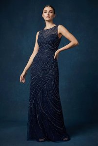 Vestido de Noche Azul Marino de Lujo con Cuentas Hechas a Mano, Sin Mangas, Vestido Formal, Venta al Por Mayor, Fabricante - Product Image 3