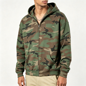 Custom High Quality 100% Cotton Fleece Sweatshirts Cropped Camo Zip up <b>Hoodie</b> - Product Image 2