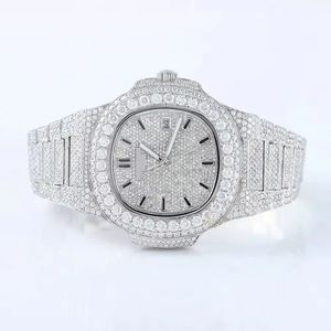 Montre de luxe en acier inoxydable, montre sertie de diamants, montre à quartz avec calendrier, montre pour homme, étanche, style hip hop - Product Image 1