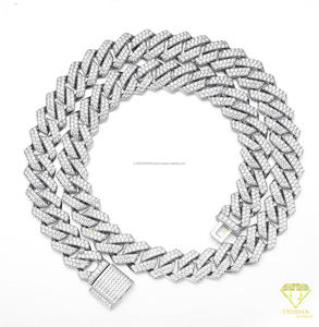 Moissanite Diamond 925 <b>Sterling</b> <b>Silver</b> Cuban Link <b>Chain</b> Iced Out Luxury Hip Hop Jewelry Statement Necklace <b>For</b> Men <b>Women</b> - Product Image 3