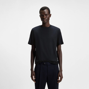 Camiseta de Cuello Redondo Negra Lisa de Alta Calidad para Hombre, 100% Algodón, Anti-Pilling, Manga Corta, Personalizable con Logotipo Estampado en la Parte Delantera, Tejido Formal - Product Image 1