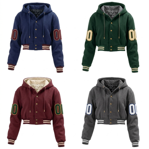 Fabricantes profesionales de chaquetas varsity con capucha personalizadas para mujer, para invierno, venta al por mayor a bajo precio, sudadera varsity en oferta. - Product Image 1