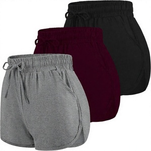 Shorts de Cintura Alta para Mujer, con Cordón, Color Sólido, Tejido de Algodón y Elastano, Transpirables, Casuales, con Bolsillos, Gris, Borgoña, Negro - Product Image 4