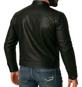 <b>Men's</b> PU Leather Casual Eco-friendly <b>Turtleneck</b> Zipper Closure Windproof Slim Fit Winter Solid Color Regular Sleeve Motorcycle - Product Image 5