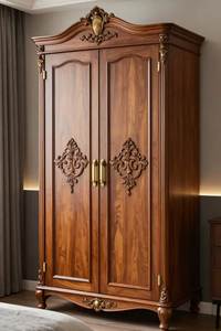 Luxury Handcrafted Solid Wood 2 Door <b>Wardrobe</b> Ornate Botanical Carving Premium Finish Armoire - Product Image 6