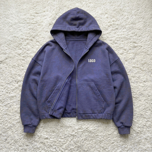 Sudadera con capucha morada de alta calidad con logotipo personalizado, 100% algodón grueso, hombros caídos, cierre completo con cremallera, unisex, forro polar, ecológica. - Product Image 2