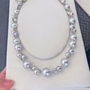 Collier en perles de Tahiti aux couleurs intenses 8-12 mm Forte brillance Plaqué or 18 carats Boule laser Diamants supérieurs - Colliers de qualité supérieure - Product Image 2