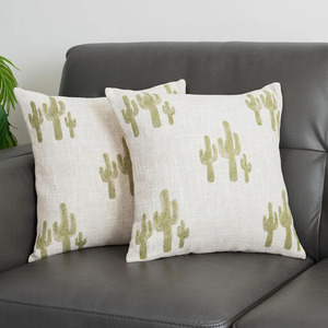 Cactus Block Print <b>Cushion</b> <b>Covers</b> with Zipper Modern Minimalist Design Custom TNT Organic Textured Square <b>Cushion</b> <b>Cover</b> 16"x16" - Product Image 3