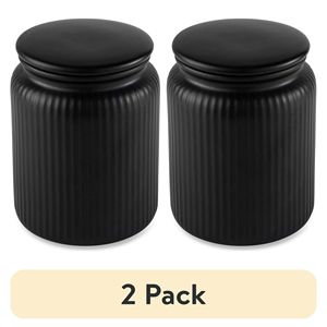 Set di 2 Barattoli in Ceramica Neri con Scanalature per Conservazione in Cucina, Capacità 815mL - Product Image 1