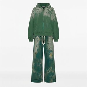 High Demanding Custom Logo Green Mens <b>Tie</b> <b>Dye</b> Tracksuit <b>Set</b> Full Sleeve Hooded Zipper Closure Loose Fit Casual Wear Spring Adult - Product Image 1
