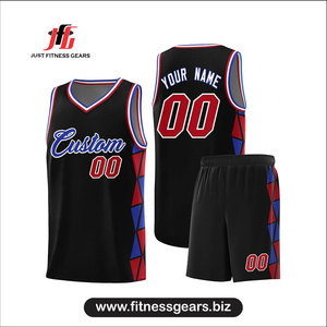 ชุดเสื้อบาสเก็ตบอลสั่งทำพิเศษ Just Fitness Gears สีม่วงน้ำเงิน ลายเรขาคณิต คอวี แขนกุด ผ้าตาข่าย สำหรับผู้ใหญ่ - Product Image 2