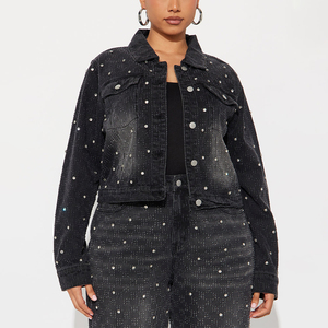 Custom Women's <b>Rhinestone</b> Denim <b>Jacket</b> Luxury Sparkly Cropped Jean <b>Jacket</b> OEM ODM Private Label Wholesale Manufacturer - Product Image 1