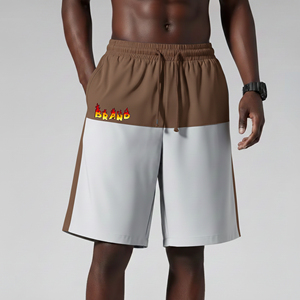 Pantalones Cortos Deportivos para Hombre de Primera Calidad, 100% Algodón Ecológico, Talla Grande, Diseño de Bloques de Color en 2 Tonos, Transpirables, con Cintura Elástica de Lona - Product Image 1