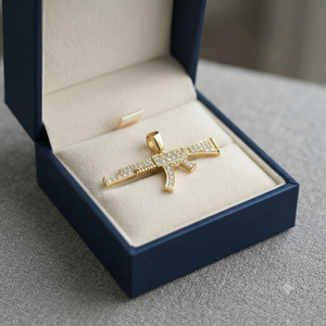 Trendy Hip Hop Rapper's Style 10K <b>Solid</b> <b>Gold</b> Custom Iced Minimalist Sword Gun Natural Diamond <b>Pendants</b> Statement Necklace Charms - Product Image 5