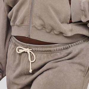 Personalized <b>Women</b> Winter Solid 2-Piece 100% Cotton Lightweight Breathable Custom Logo Printing Casual Wear OEM Hoodie <b>Short</b> <b>Set</b> - Product Image 6