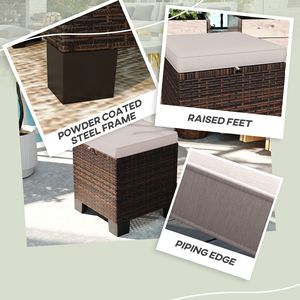 Set di 2 Pouf in Vimini Crema per Esterni con Cuscini e Poggiapiedi in Rattan per Giardino e Bordo Piscina - Product Image 6