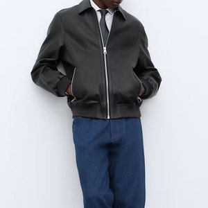 Hot Selling Good Quality Turn down Collar Men <b>Leather</b> Jackets <b>High</b> Street Style Men Jackets Custom Design Men <b>Leather</b> Jackets - Product Image 3