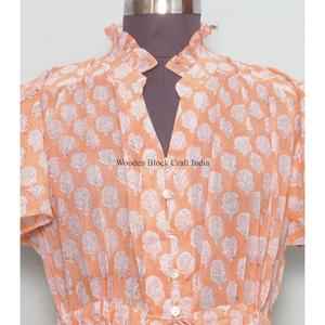 Robe d'été élégante et vintage pour femme, faite à la main en coton biologique, col rond, manches longues, coupe trapèze, imprimé floral, respirante - Product Image 4