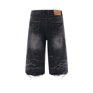 Pantalones Cortos de Mezclilla Desgastados para Hombre, de Pierna Ancha, Cintura Alta, Rotos, de Algodón, Casuales de Verano - Product Image 3