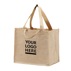Sac fourre-tout en jute avec logo personnalisé, sac de shopping en toile de jute, sac cadeau avec poignée en corde pour usage quotidien en vente au détail - Product Image 1