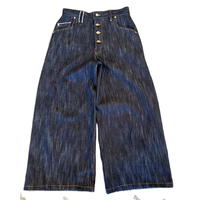 Jean en denim selvedge noir personnalisé, coupe large et droite, léger, 100% coton, imperméable, respirant, lavable, avec broderie brute, idéal pour les fêtes