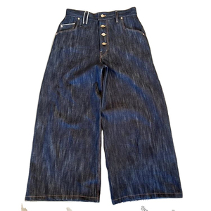 Pantalones Vaqueros Negros de Mezclilla Cruda 100% Algodón, Anchos, Extra Grandes, con Bordado, para Hombre - Product Image 1