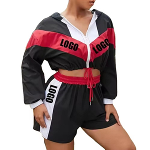 Conjunto de Pantalones Cortos de Dos Piezas a la Moda para Mujer, Chaqueta con Capucha y Cremallera, Conjunto Deportivo para Mujer - Product Image 1