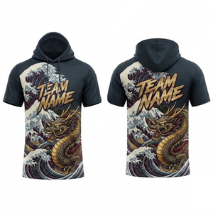 เสื้อเชิ้ตมีฮู้ดน้ำหนักเบาแบบกำหนดเอง แขนสั้น โพลีเอสเตอร์ เสื้อกีฬาทีม พิมพ์ชื่อและหมายเลขตามสั่ง - Product Image 1