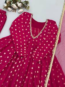 Conjunto Sharara Rosa Jacquard para Mujer, Traje Étnico Indio, Blusa Larga con Estampado Floral, Dupatta de Tela de Red, Vestido para Boda o Fiesta - Product Image 5