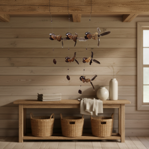 Carillon éolien en bois sculpté à la main sur le thème des animaux, 100% matériaux naturels de Thaïlande, style traditionnel et moderne, pour cadeaux et souvenirs - Product Image 3