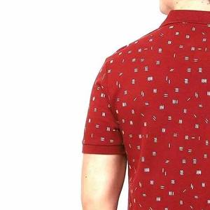 Polo de algodón de manga corta con estampado geométrico rojo para hombre, informal, transpirable, Oxford, corte regular. - Product Image 2