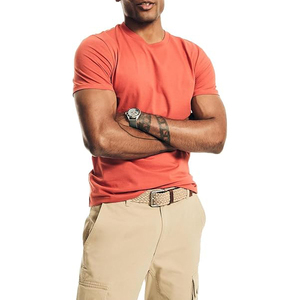 Men's Orange Short Sleeve T-<b>Shirt</b> Regular Fit 100% Cotton Solid Color O-Neck Casual Jersey Knitted Top - Product Image 1