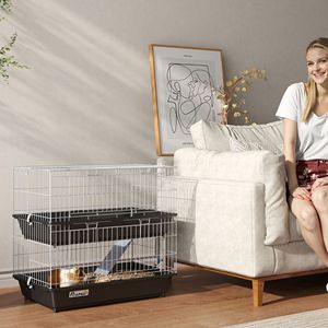 Gabbia Moderna a 2 Livelli in Metallo per Piccoli Animali con 2 Porte, Vassoi, Ciotola, Bottiglia e Rampa per Allevamento Conigli, Furetti, Cincillà - Colore Nero - Product Image 2