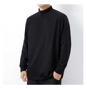Bangladesh China Factory Price 100% Combed Cotton 220g <b>Men</b> <b>Long</b> Sleeve Turtleneck <b>T</b>-<b>Shirt</b> Ribbed Cuffs Autumn Base Layer Top - Product Image 6