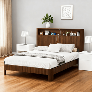 Letto Queen Size con Linee Ondulate e Curve, con Contenitore e Stazione di Ricarica, Funzionamento Silenzioso, Supporto in Metallo, Stile Letto Morbido - Product Image 1