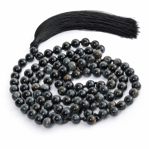 108 perles Mala en pierre de œil de tigre bleue |   Collier Mala bohème noué à la main |   Cadeau bouddhiste, cristal de guérison, méditation, mala - Product Image 1