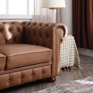 Classico divano in ecopelle marrone Chesterfield per soggiorno - Product Image 2
