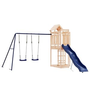 Structure de jeu extérieure en bois naturel avec balançoire en polypropylène bleu en pin massif - Product Image 2